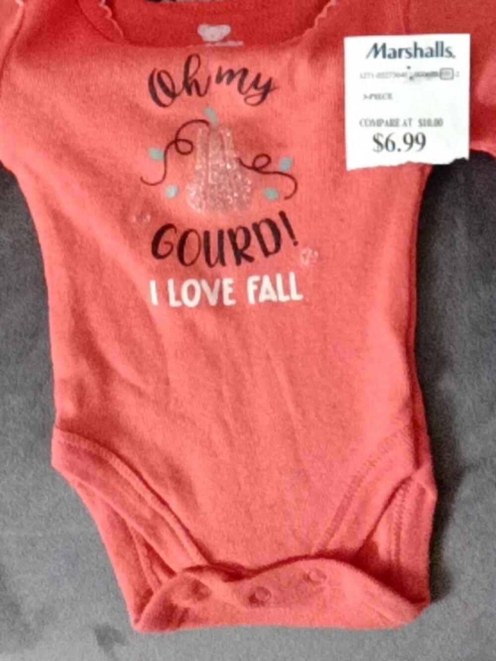 Unbranded Pumpkin-Orange 'Oh My Gourd! I Love Fall' Baby One-Piece